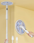 Rotating Head Electric Fly Swatter with 16–40" Telescopic Handle, 4000V | 2-in-1 UV USB Rechargeable Bug Zapper