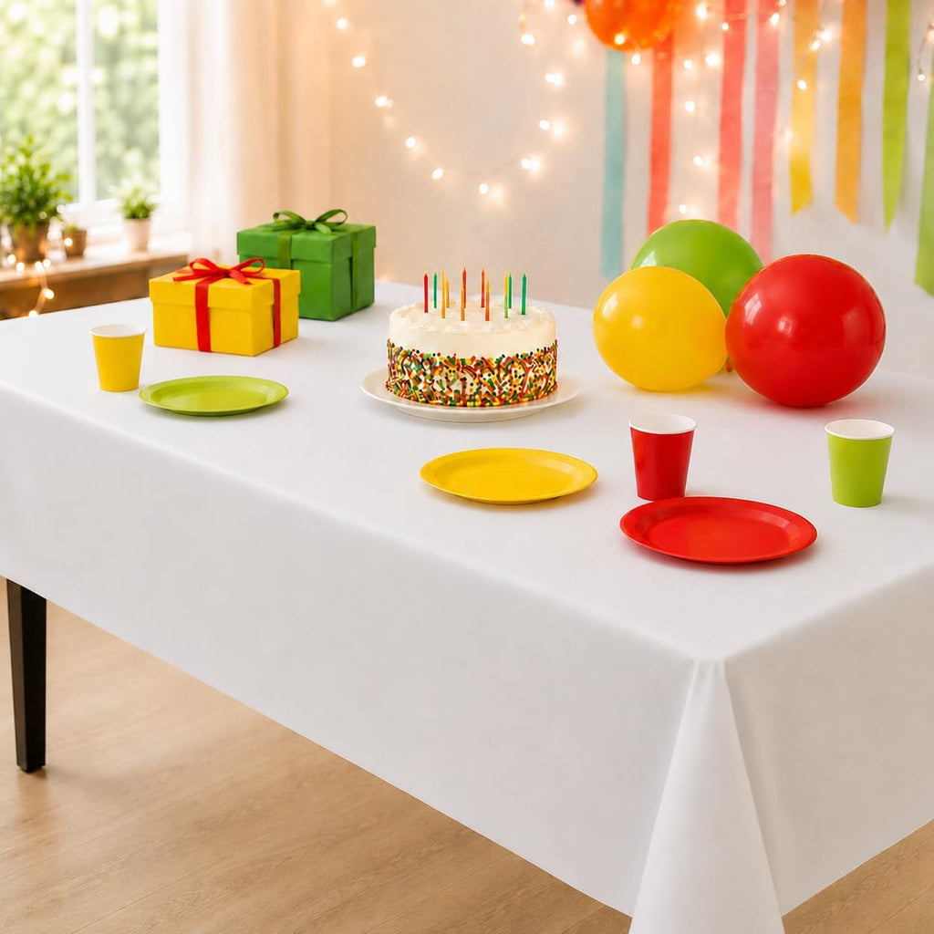White Disposable Plastic Tablecloth for Rectangle Tables (12 Pack) Table Cloths for Parties, Events & Weddings