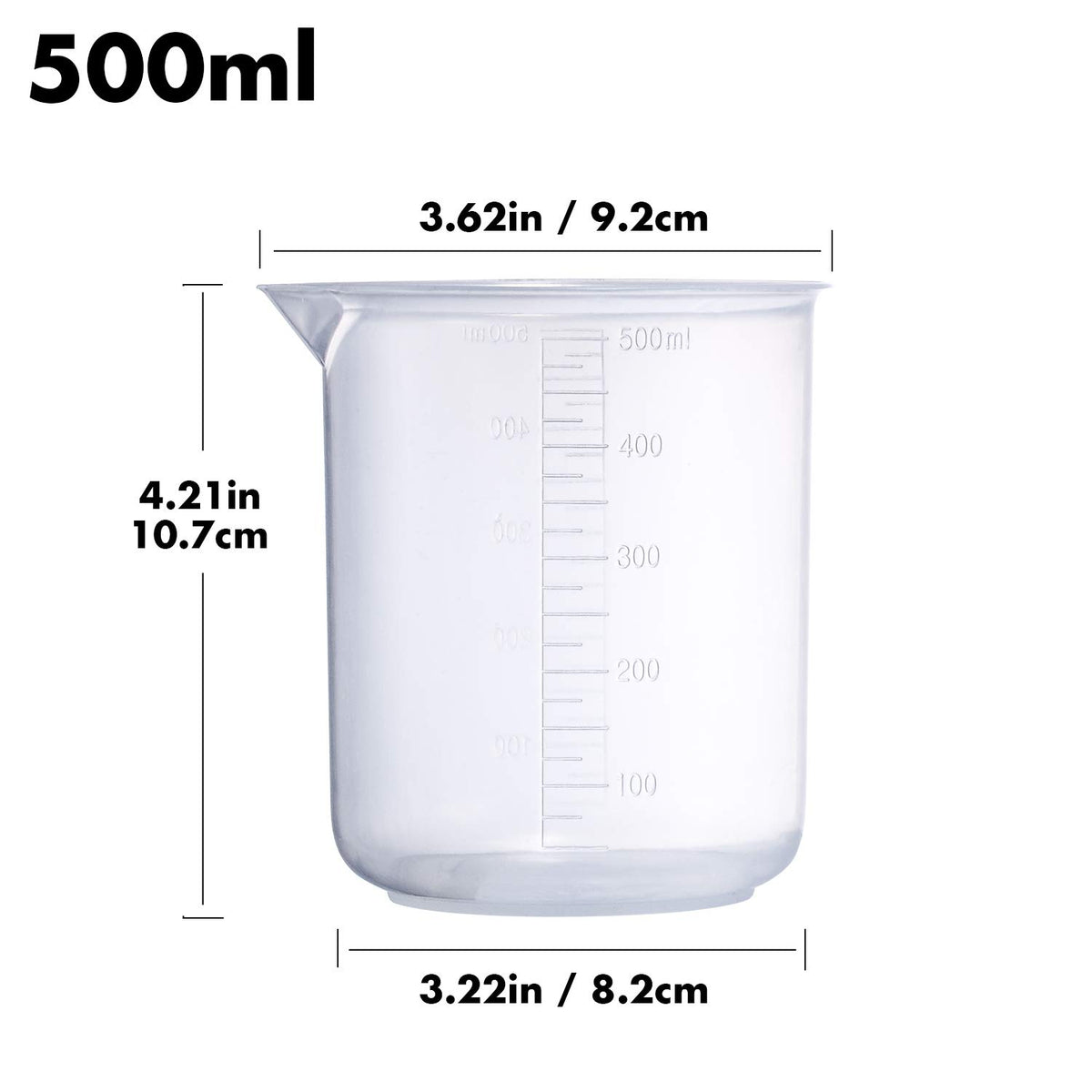 Plastic Beaker Set,5 Size Low Form Graduated Griffin Polypropylene Beakers