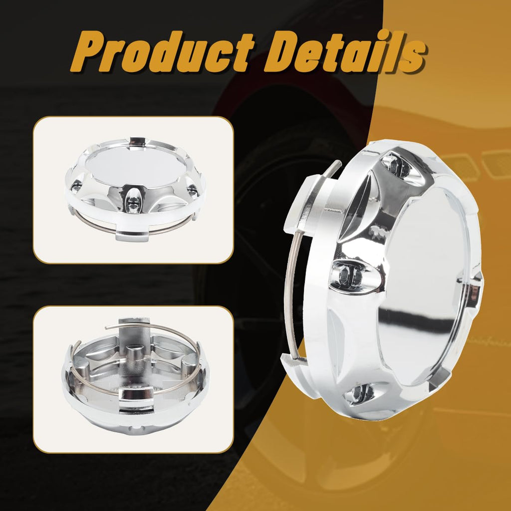 4Pcs 2.52in / 64mm Chrome Center Caps 2.2in ID Snap-On