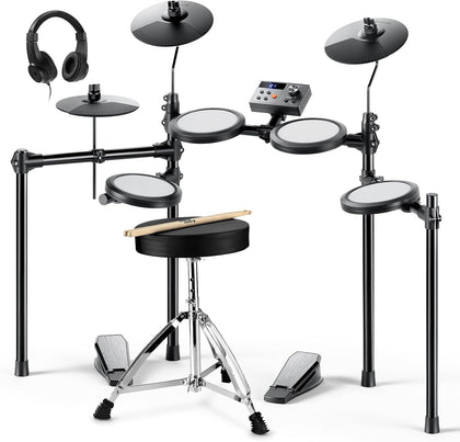 Electric Drum Set, DED-70 Electronic Drum Kit for Beginner with 150 Sounds, 4 Quiet Mesh Pads, 9" Cymbals, USB MIDI