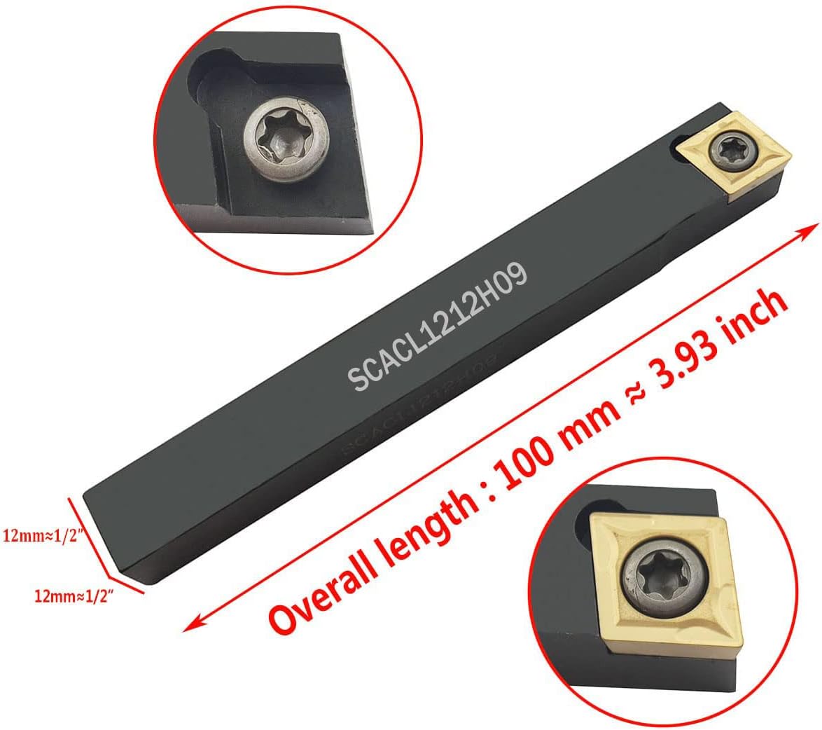 1/2"/12mm Shank Indexable Carbide Turning Tool Insert Holder Set 2pcs SCACR1212H09 SCACL1212H09 Metal Lathe Cutting Tools with 12pcs CCMT32.51 CCMT09T304 Indexable Carbide Turning Insert Blade