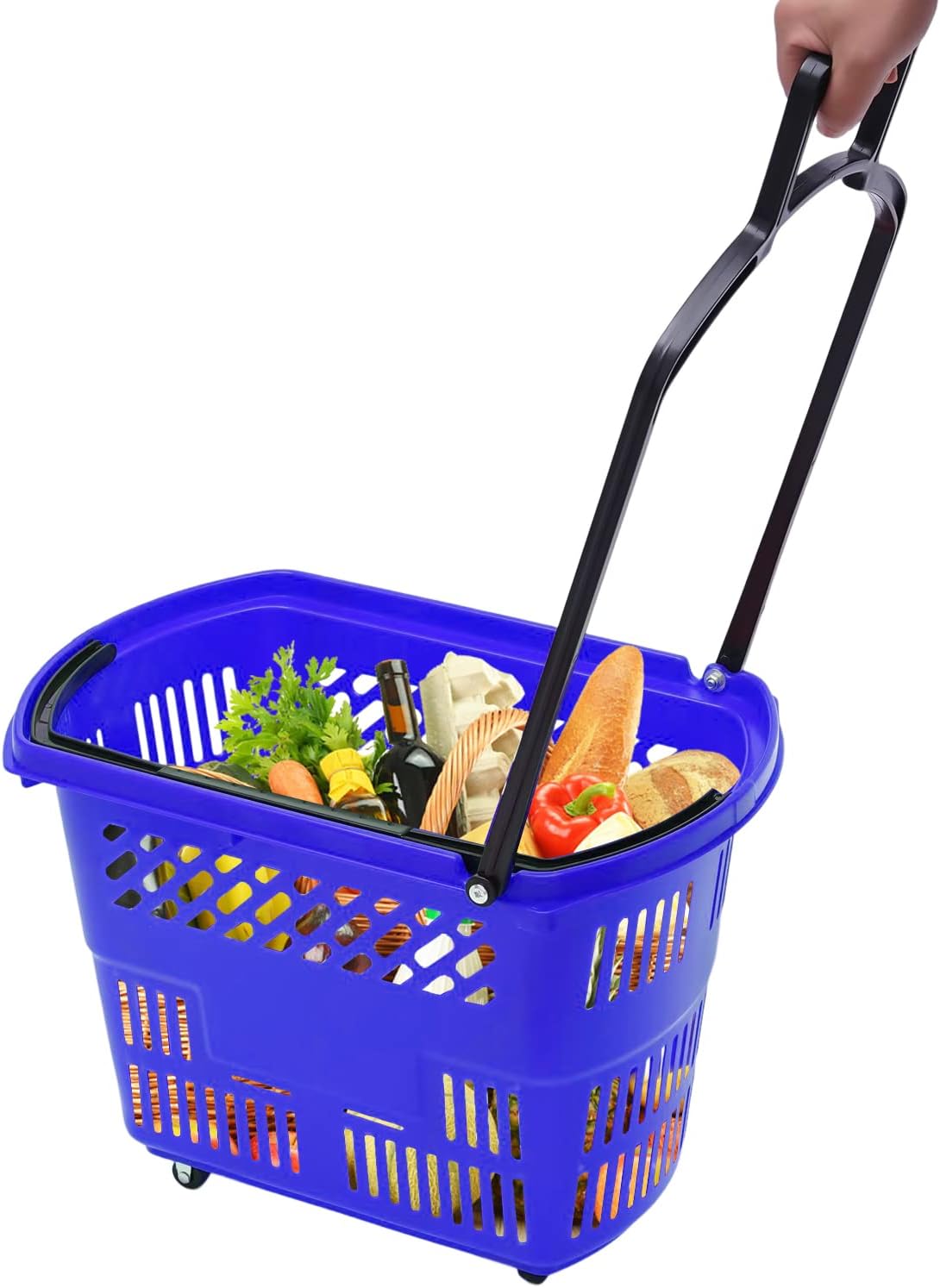 35L Shopping Basket Set of 6 Plastic Rolling Shopping Basket with Handles Portable Shopping Cart Set for Retail Store
