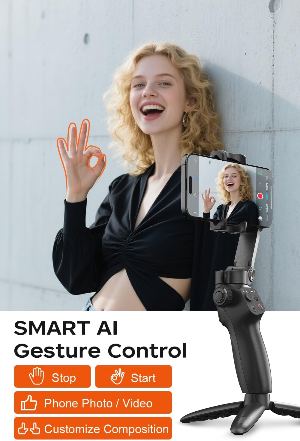 CM8 Gimbal Stabilizer for iPhone Android, 3-Axis Phone Gimbal with Remote Control Portable Foldable, Phone Stabilizer