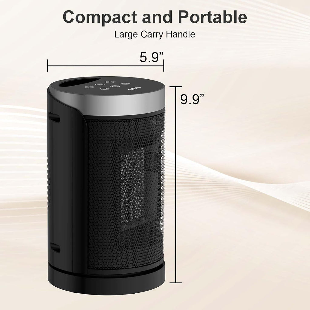 Space Heater, WINHL Small Portable Electric Heaters for Indoor Use with Thermostat and Remote, 70°Oscillation, 12H