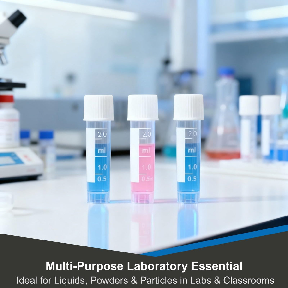 30Pcs 2ml Vial Plastic Small Tubes with Screw Caps Clear Mini Vials with Top Cap for Lab Sample Storage Plastic Test