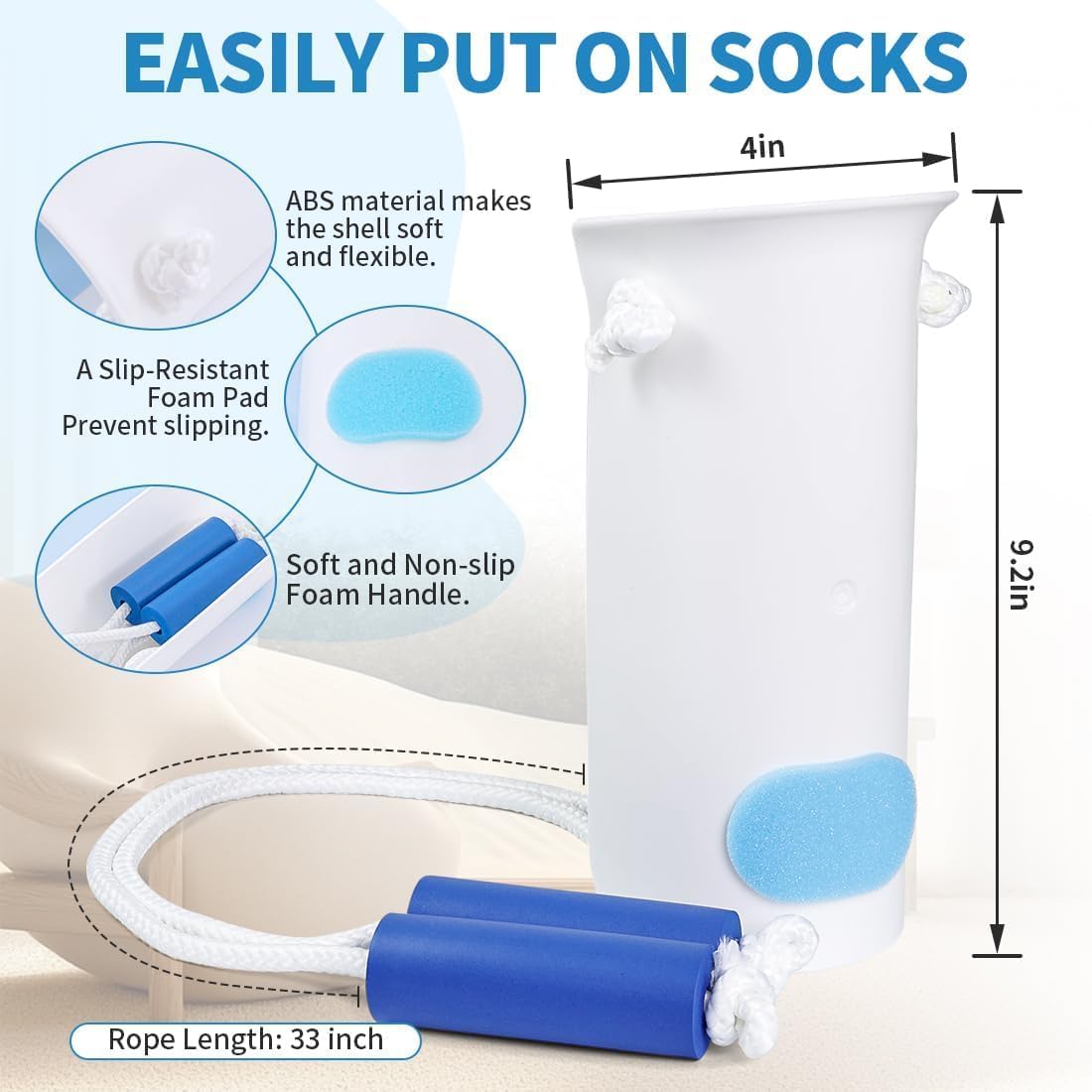 Sock Aid for Putting on Socks - Sock Aid Device for Seniors, Disabled, Pregnant - Sock Helper Easy On Easy Off - Sock