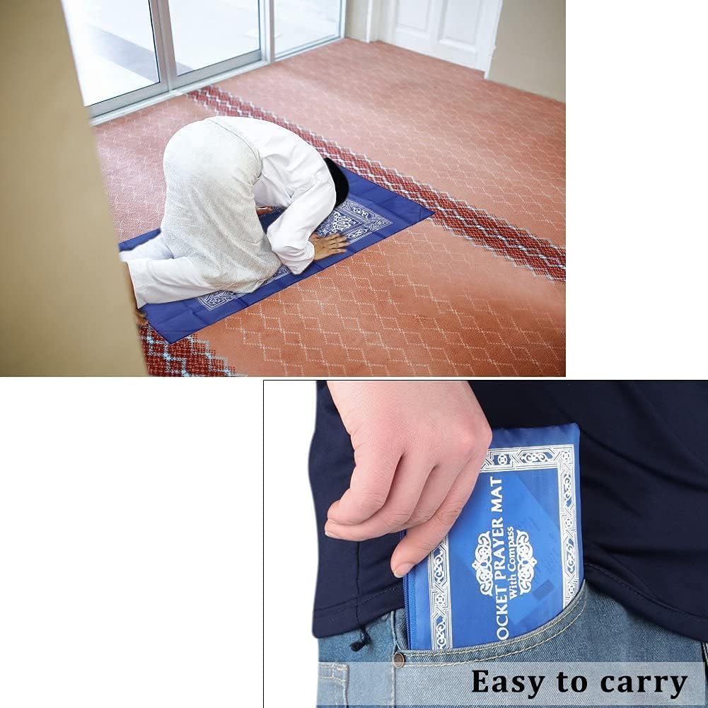 1 Pieces Portable Travel Prayer Mat with Compass, Waterproof Polyester Prayer Rug, Muslim Travel Prayer Mat, for