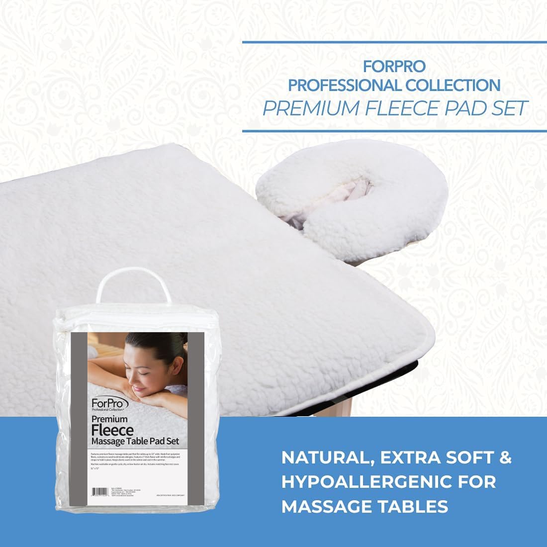 ForPro Premium Fleece Massage Pad Set, Extra Soft, Hypoallergenic, for Massage Tables, Includes Pad and Face Rest