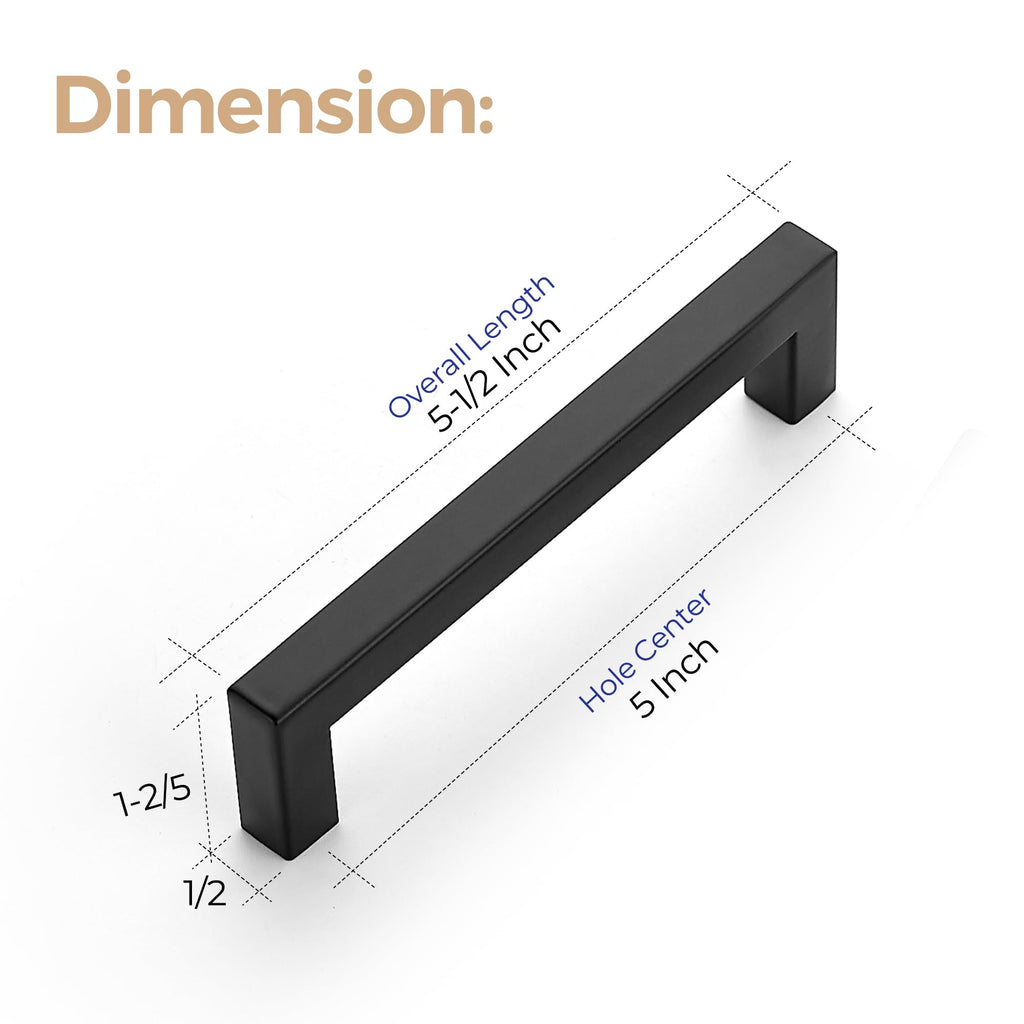 Matte Black Square Cabinet Handles Drawer Pulls,5 Inch,30 Pack