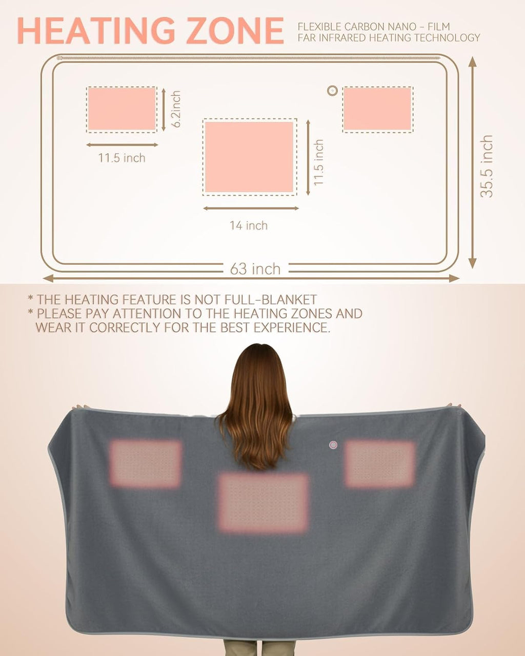 Cordless Heated Blanket,Battery Powered Carbon Fiber Electric Heated Throw, Machine Washable, Long-Lasting for Home