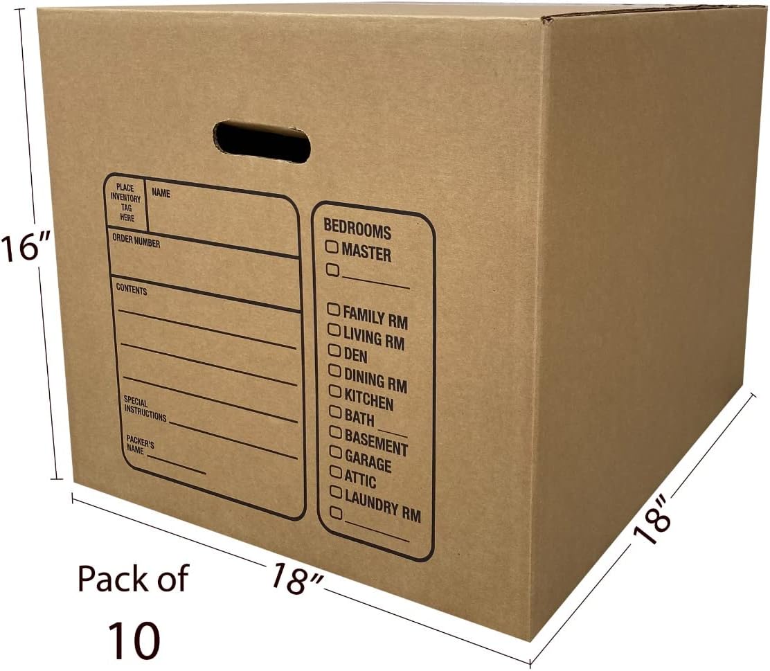 Premium Medium Moving Boxes, 18x18x16",Cardboard Box, (Pack of 10)