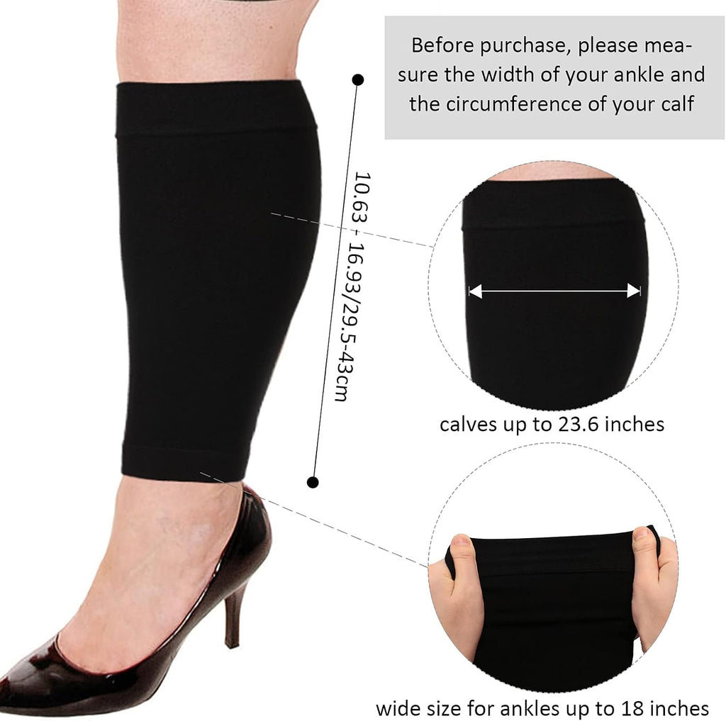 3 Pairs 20 Inches Wide Plus Size Calf Compression Socks for Circulation Compression Long Legs Sleeves 20 - 30 mmhg