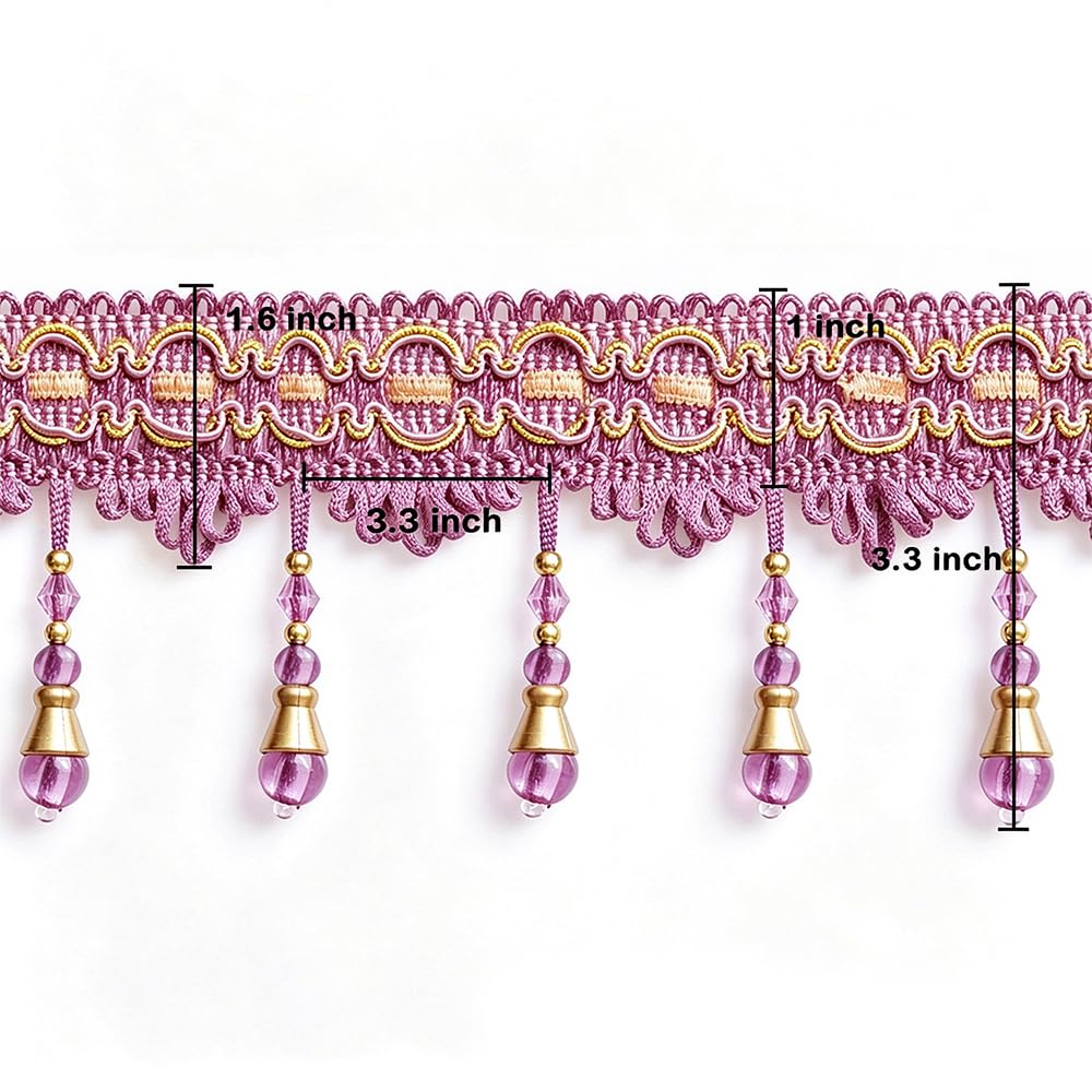 4 Yards Deep Purple Beaded Fringe Trim, Tassel for Sewing DIY