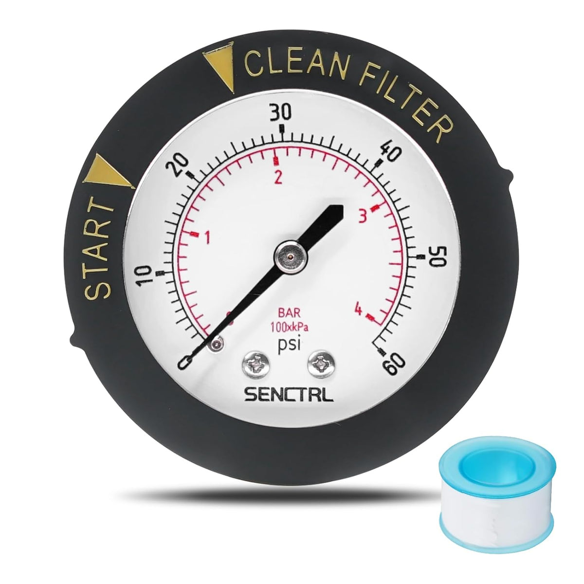 SENCTRL 0-60 Psi Pool Filter Pressure Gauge, 1/4 NPT Back Mount
