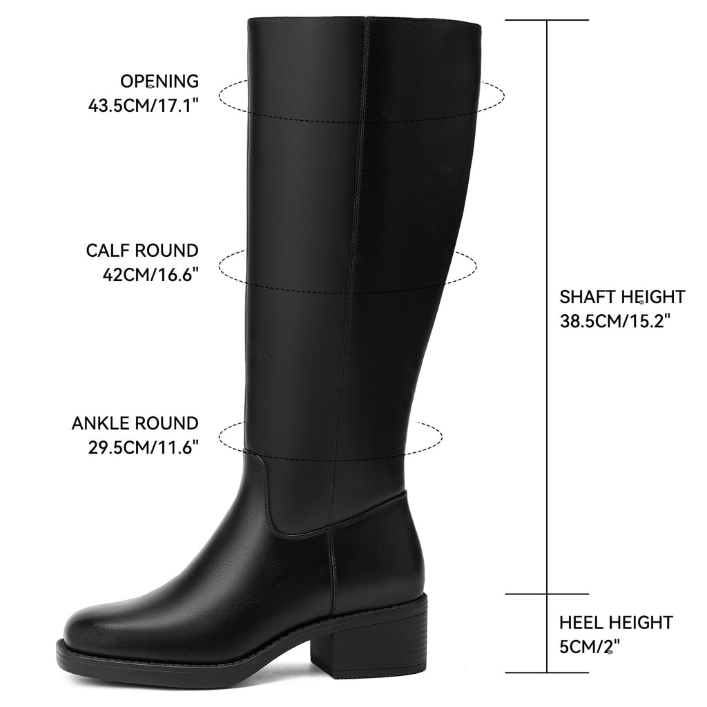 Black Knee High Boots for Women Tall Fall Boots Square Toe 7
