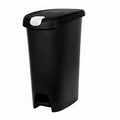 Kitchen Trash Can, 12 Gallon Plastic Slim Step Garbage Bin with Locking Foot Pedal Lid, Hands-Free Black Trash Can