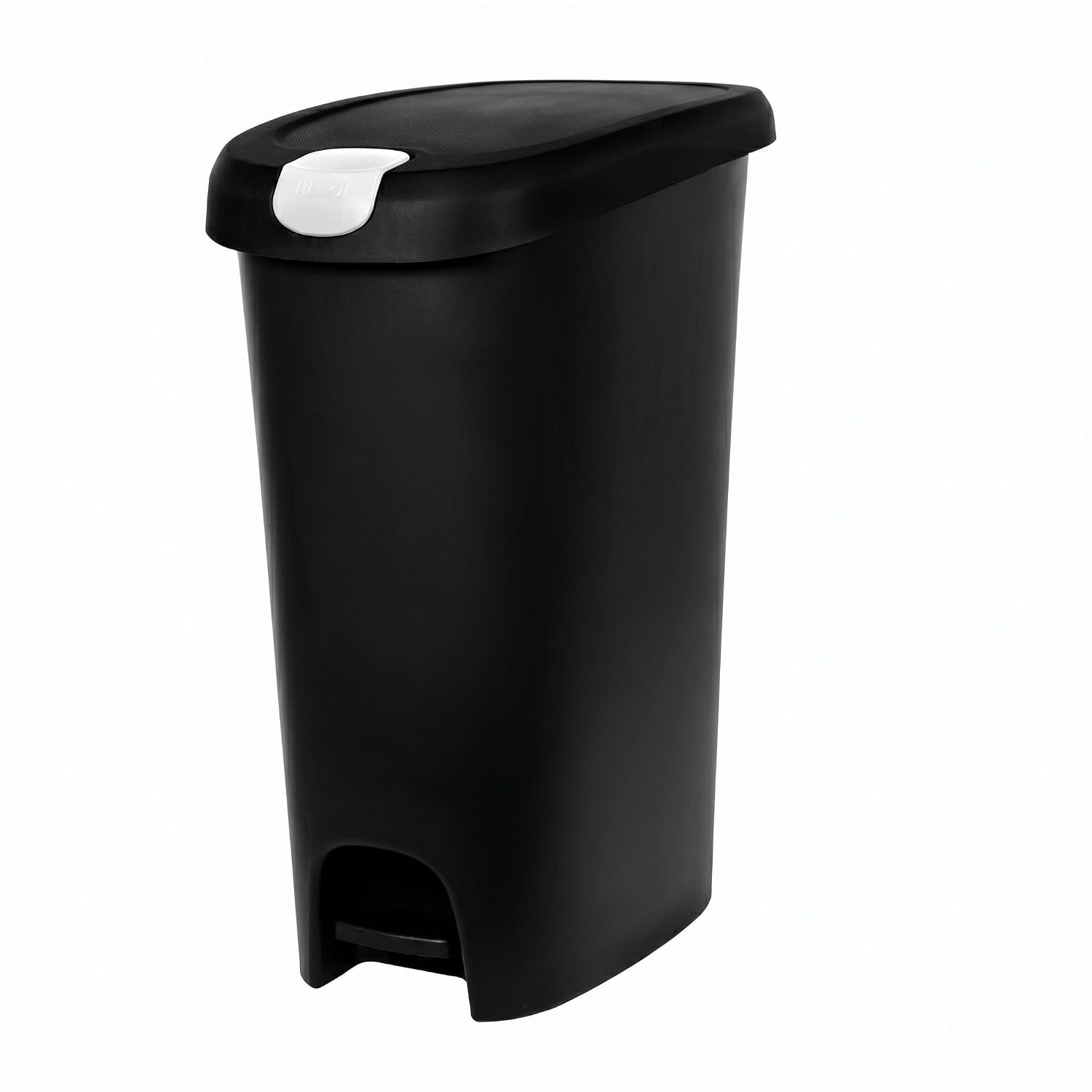 Kitchen Trash Can, 12 Gallon Plastic Slim Step Garbage Bin with Locking Foot Pedal Lid, Hands-Free Black Trash Can
