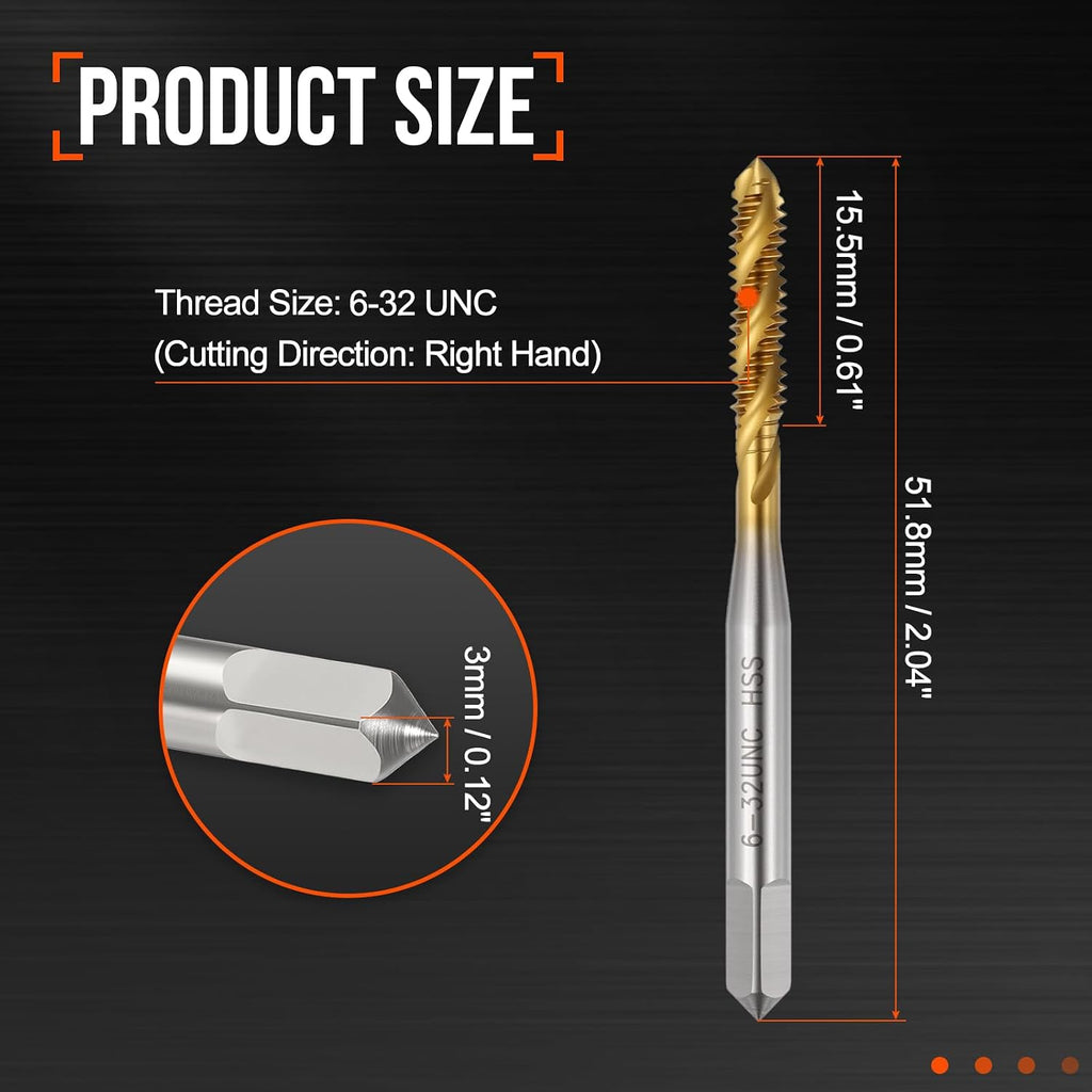 6-32 UNC Spiral Flute Thread Tap M2 High Speed Steel Titanium