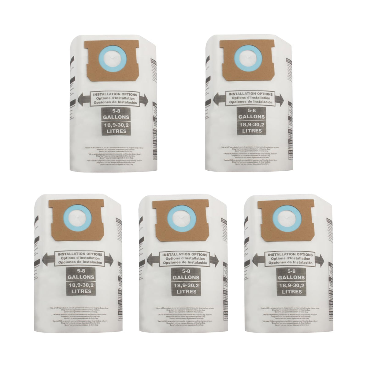 5 Pack Vacuum Bags Replacement for Shop Vac Bags 5-8 Gallon