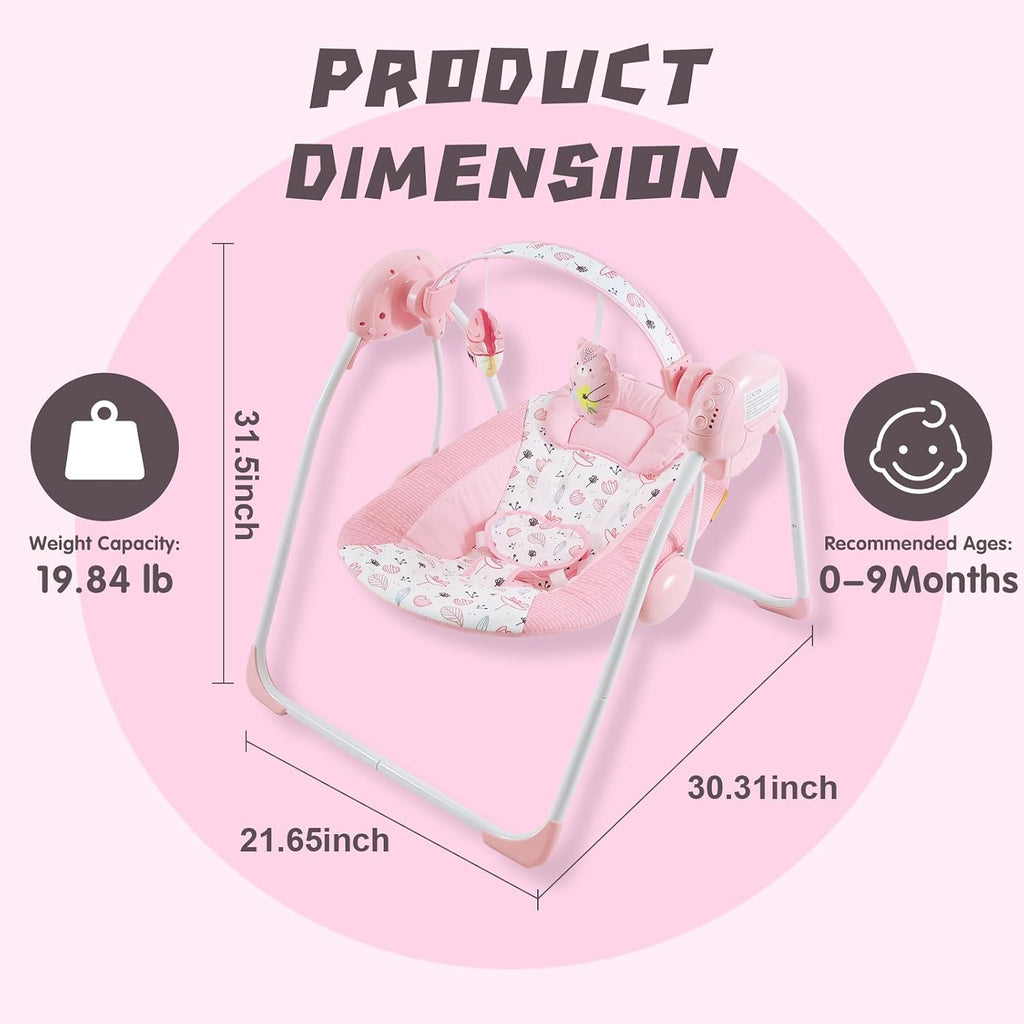 Portable Baby Swing for Infants, Compact & Foldable Infant Swing with 5-Speed Swing,Music, Timer, Cushioned Seat