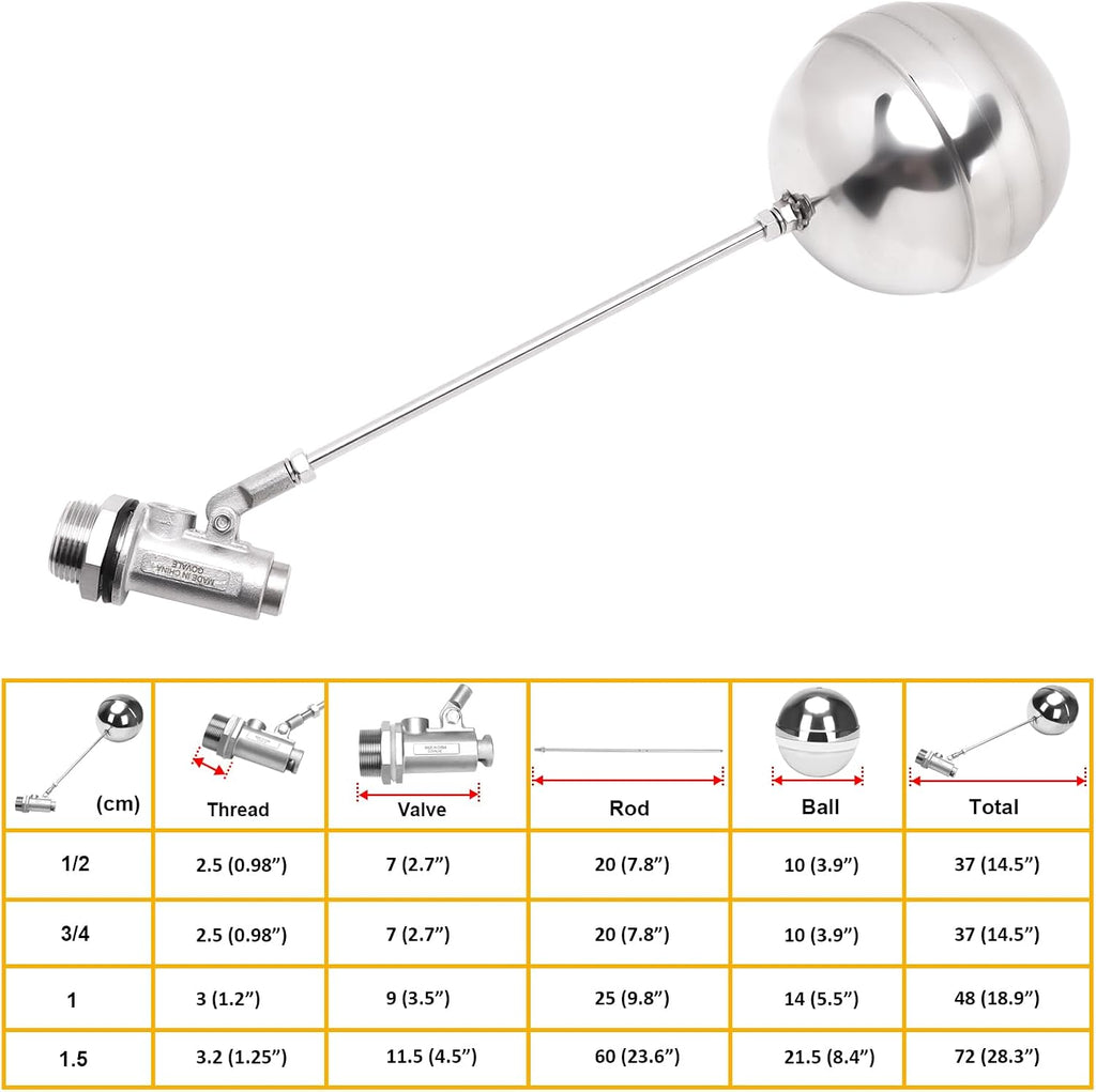 Stainless Steel Float Ball Valves - 1" NPT Male Thread Flow Control Float Sensor Valve Automatic Water Level Control Float For Tank Pond Water Tower (pack of 2)