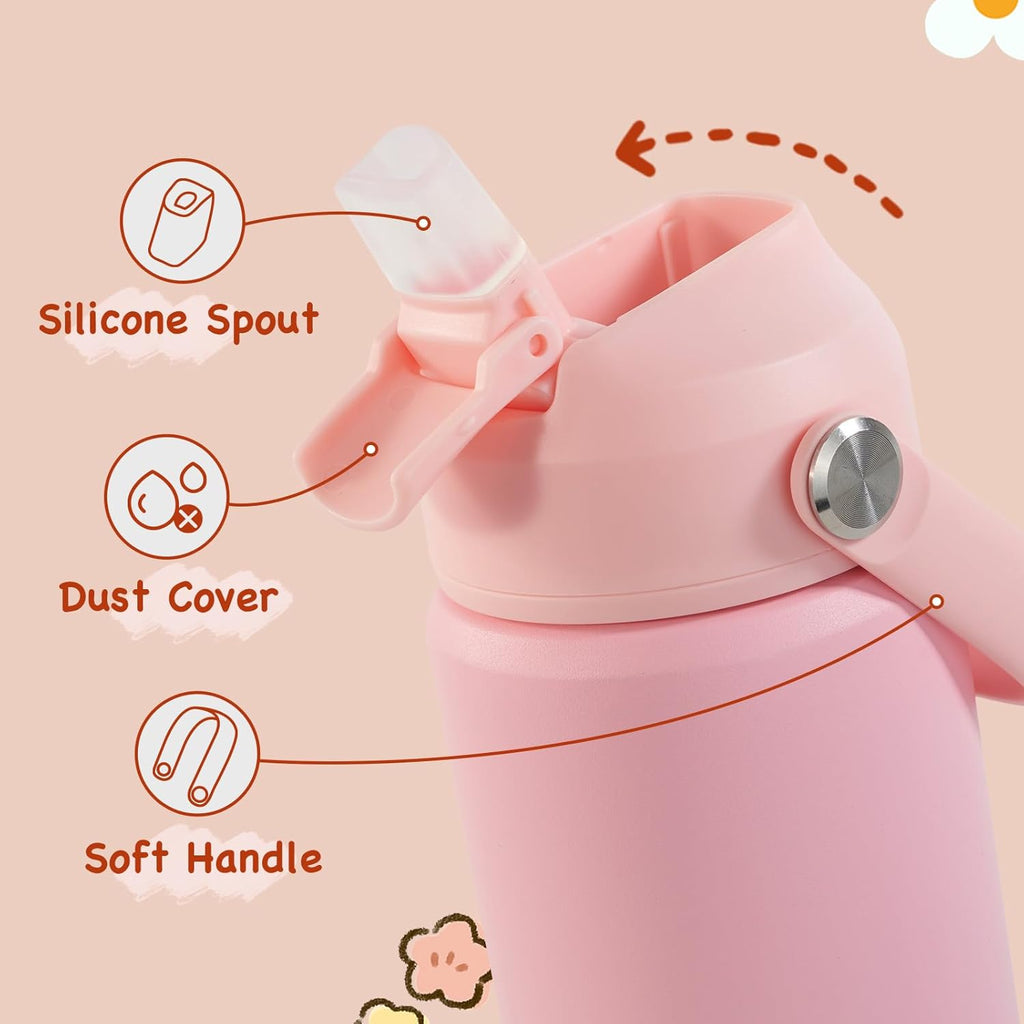 12oz Kids Water Bottle, Stainless Steel Insulated Water Bottle for Kids, Toddler Cup With Straws Leak-proof, Toddler