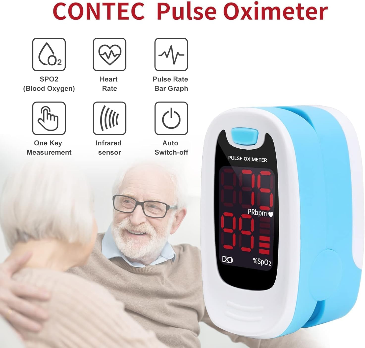 LED CMS50M Pulse Oximeter,SpO2 and PR Value Waveform Blood Oxygen, Neck/Wrist Cord