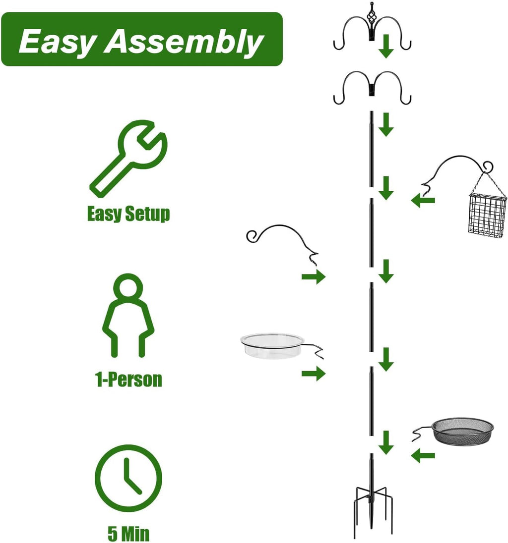 Bird Feeding Station, 90.55in 6-Hook Wild Bird Feeder Stand Pole with Water & Mesh Tray Humming Bird Feeders for
