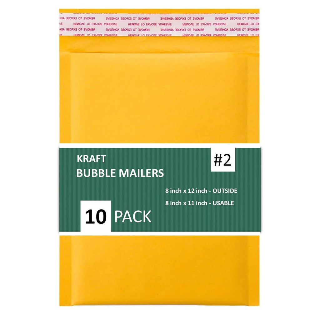 Kraft Bubble Mailers, Self-Seal, Waterproof & Cushioned Padded Envelopes for Shipping, 8.5 x 12 in (10 Pack, Gold)