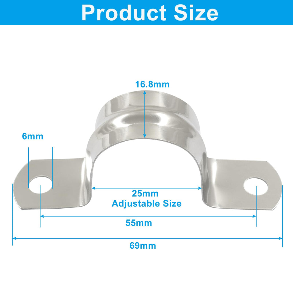 Aoserge M25 1 inch 304 Stainless Steel Rigid Pipe Strap, 30PCS