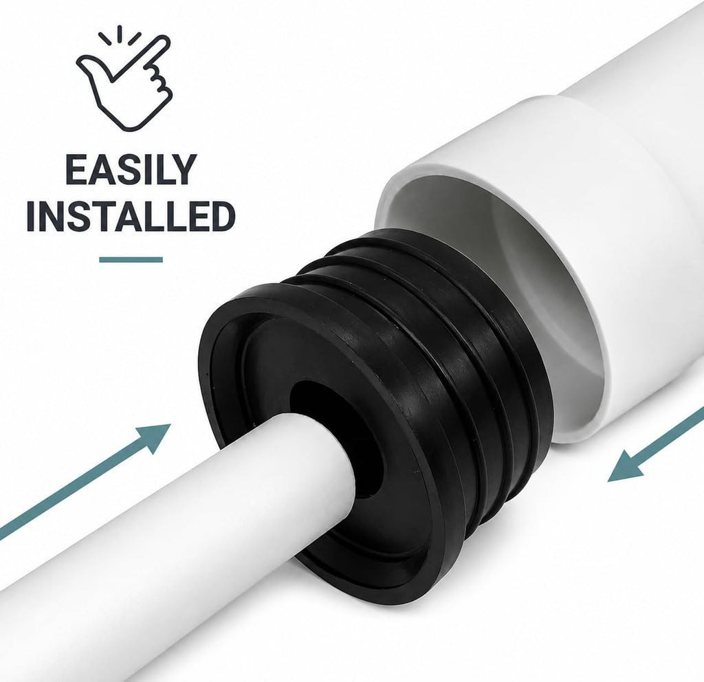 (Pack of 1) Black Rubber Sleeve for Drain Pipe, 1.57" x 1.26" (50 x 32 mm) Pipe Connector, Adaptor, and Reducer
