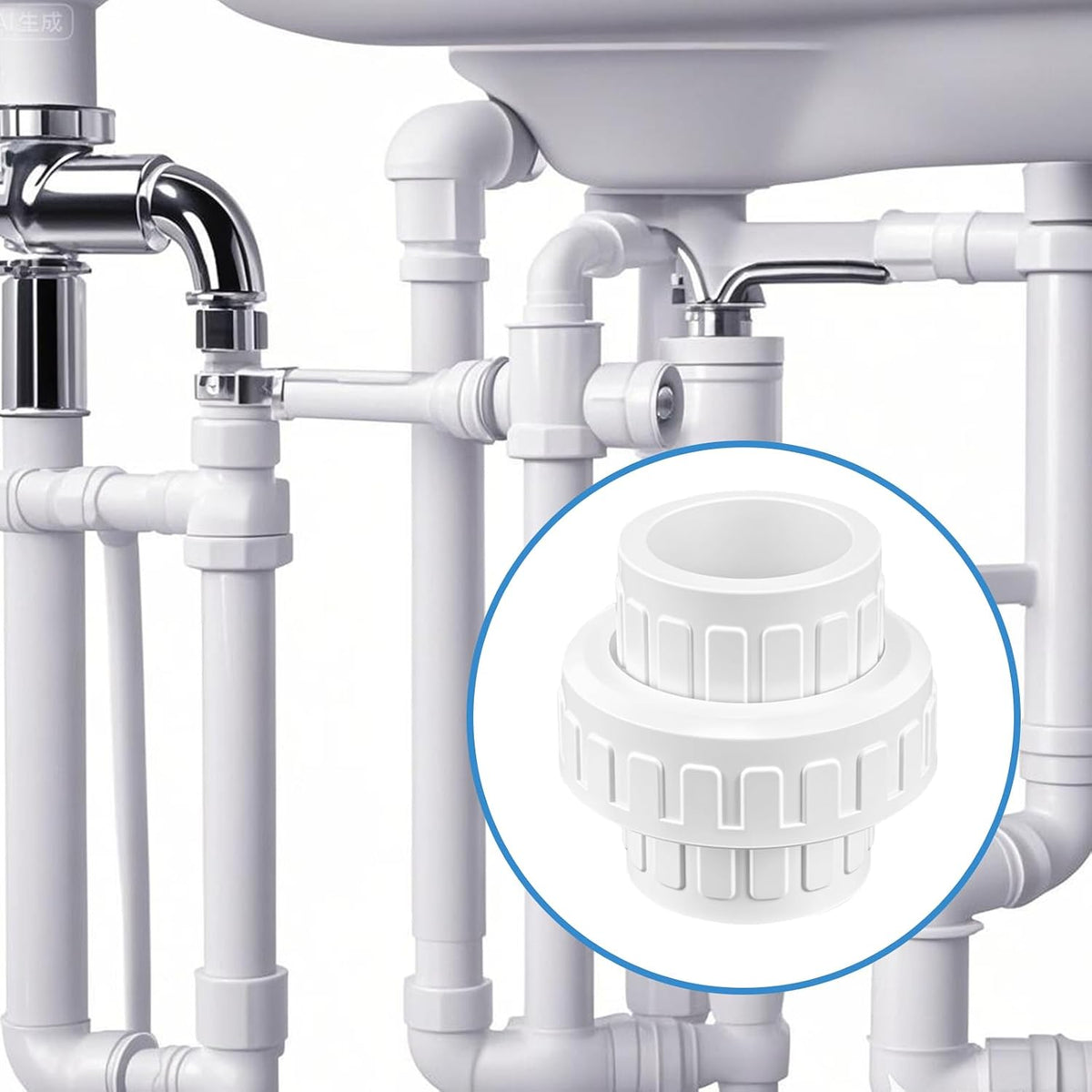 2 Pcs 3/4" PVC Union Pipe Fitting (Socket x Socket), 3/4 inch PVC Slip Union Coupling Adapter Connectors with EPDM O-Ring, Schedule 40