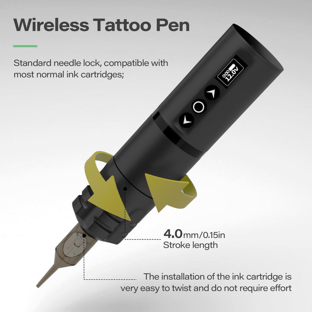Tattoo Pen Machine Kit, 20 Cartridges & 7 Practice Inks（black）