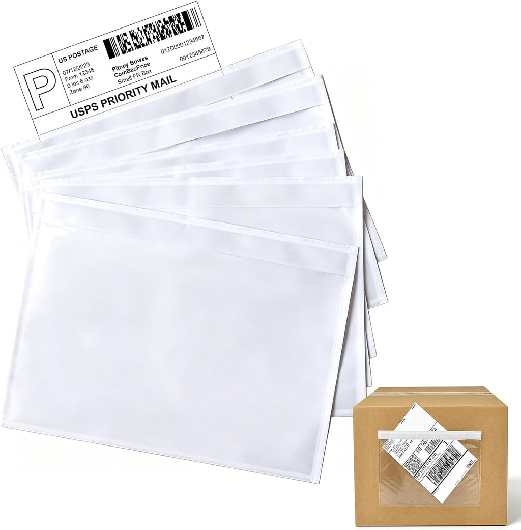 6" x9" Clear Adhesive Top Loading Packing List Pouches, Blank Shipping Label Envelopes Keeps Paper Safe While Shipping