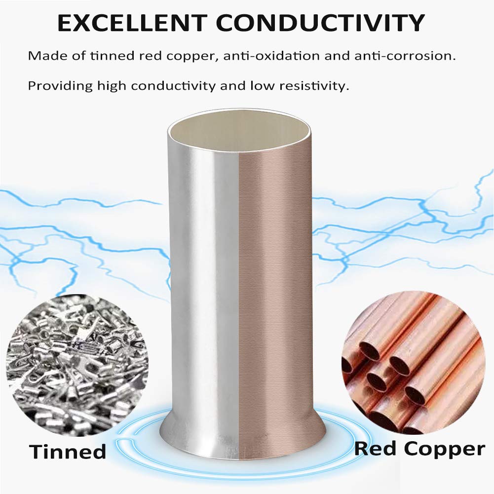 Teansic 600Pcs 7 Sizes Tinned Copper Wire Ferrules AWG22-10 Crimp Terminals