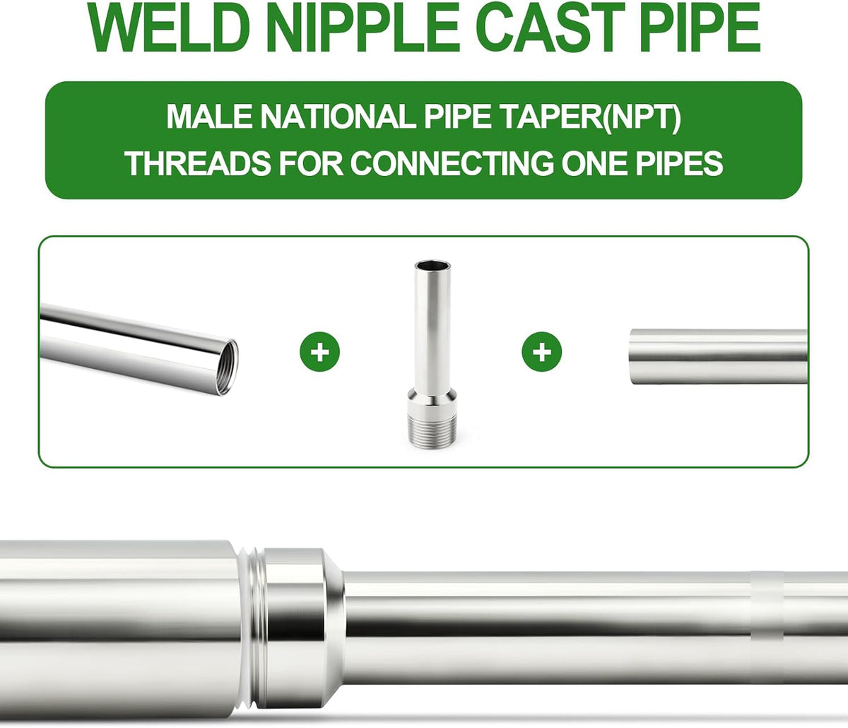 TAISHER 5PCS 304 Stainless Steel Pipe Fittings, 3/4" NPT Male Threaded, 4" Length Weld Nipple Cast Pipe
