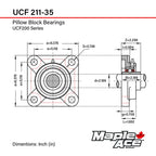 MAPLE ACE UCF211-35 Square Flange Bearing 2-3/16" Bore Self-Aligning (Qty2)