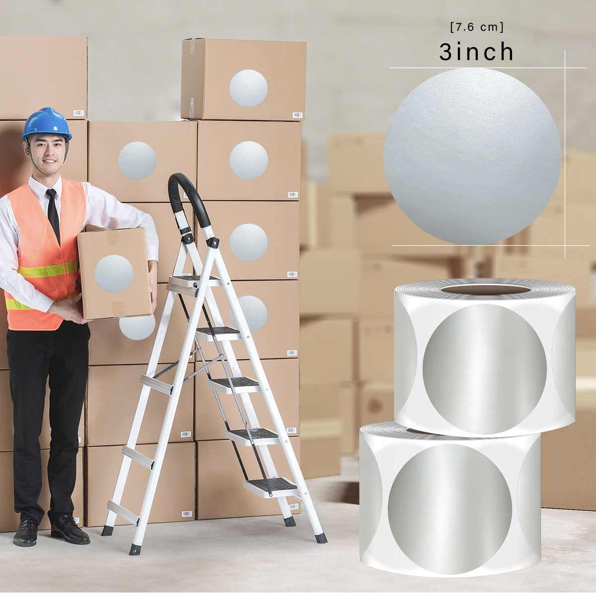 3 Inch Round Permanent Color-Code Dot Sticker, Silver Color Coding Label