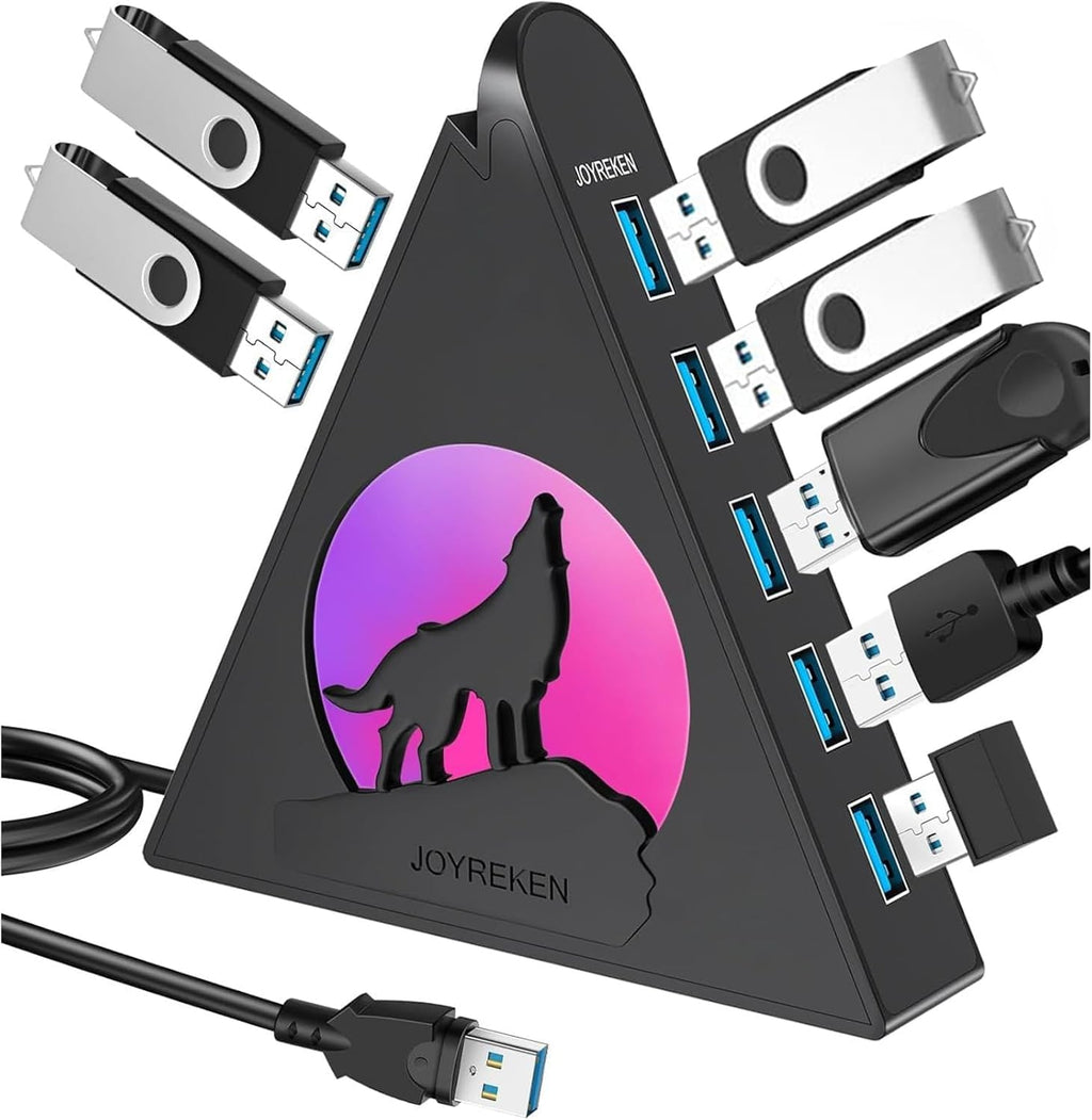 7-Port USB 3.0 Hub, Vertical USB Hub Splitter with RGB Lighting,5Gbps High-Speed Data Transfer and 2FT Extension