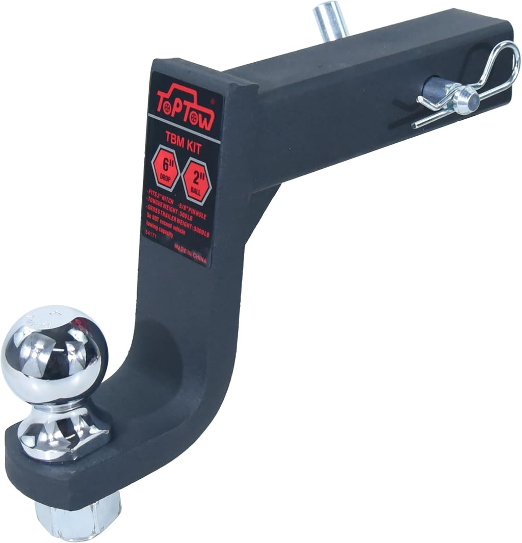 Trailer Hitch Ball Mount Kit with 2 inch Trailer Ball and 5/8 inch Hitch Pin, 6 inch Drop, Fits 2 inch Hitch