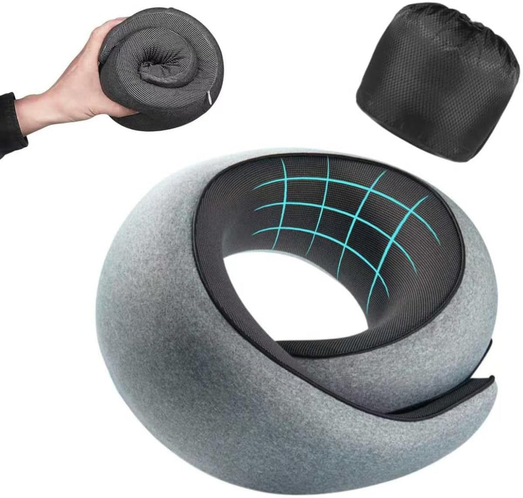 Travel Pillow, Memory Foam Neck Pillow with Ergonomic 360° Support, Travel Neck Pillow for Airplanes, Compact Design