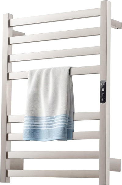 Towel Warmer Brushed Wall Mounted Heated Towel Rack | Electric Towel Dryer Rack with Temperature Control and 24 Timer