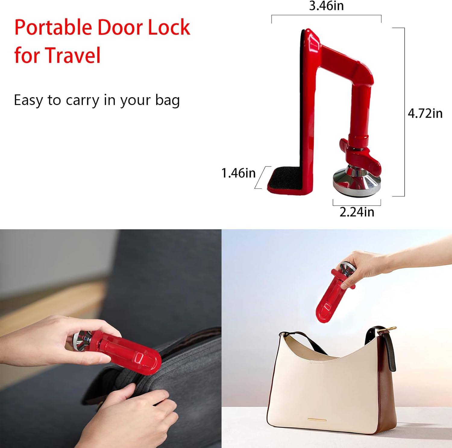 Door Stoppers Security - Portable Door Lock for Travel Anti Theft Door Blocker, Hotel Room Apartment Safety - No