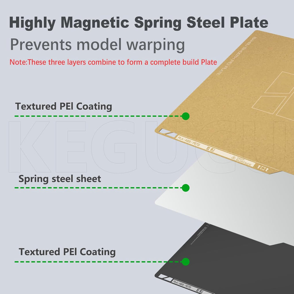Original Bamboo Plates Dual-Sided Textured & Smooth PEI Build Plate 256x256mm, Magnetic Spring Steel Flexible Sheet
