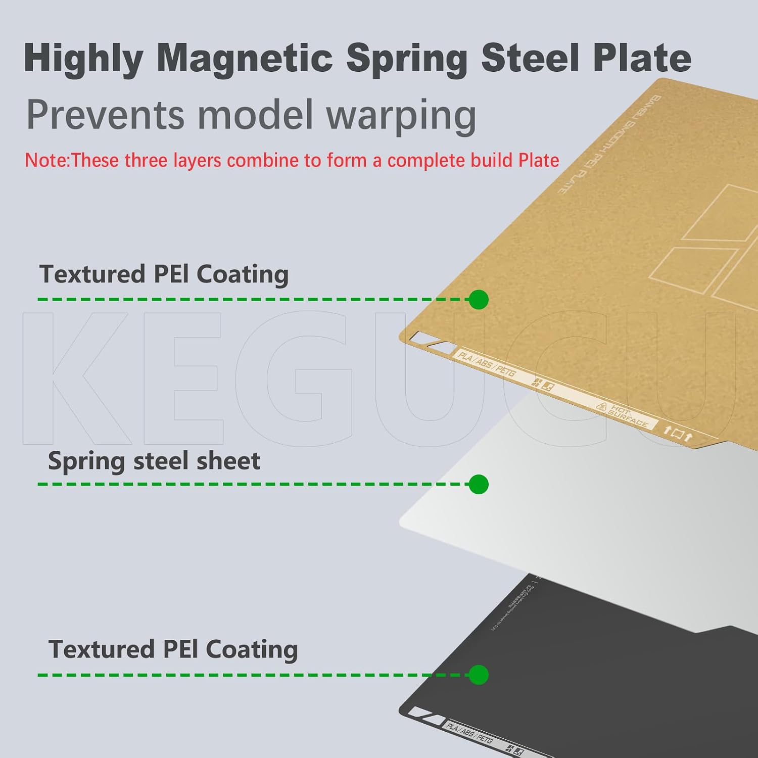 Original Bamboo Plates Dual-Sided Textured & Smooth PEI Build Plate 256x256mm, Magnetic Spring Steel Flexible Sheet
