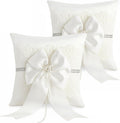 Wedding Ring Bearer Pillow: 8.2 x 8.2 Inch Ring Cushion with Lace & Pearl Bow – Ceremony Ring Holder for Flower Boy