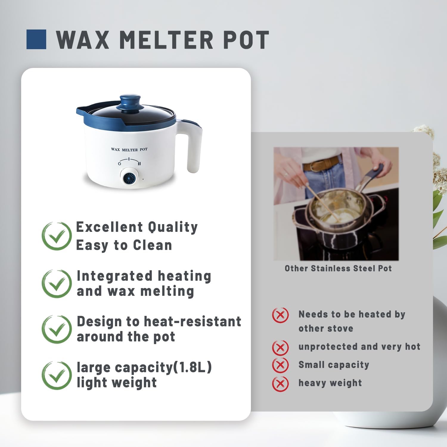 Electric Wax Melter for Candle Making with Pouring Spout, Non-Stick Small Candle Melting Pot