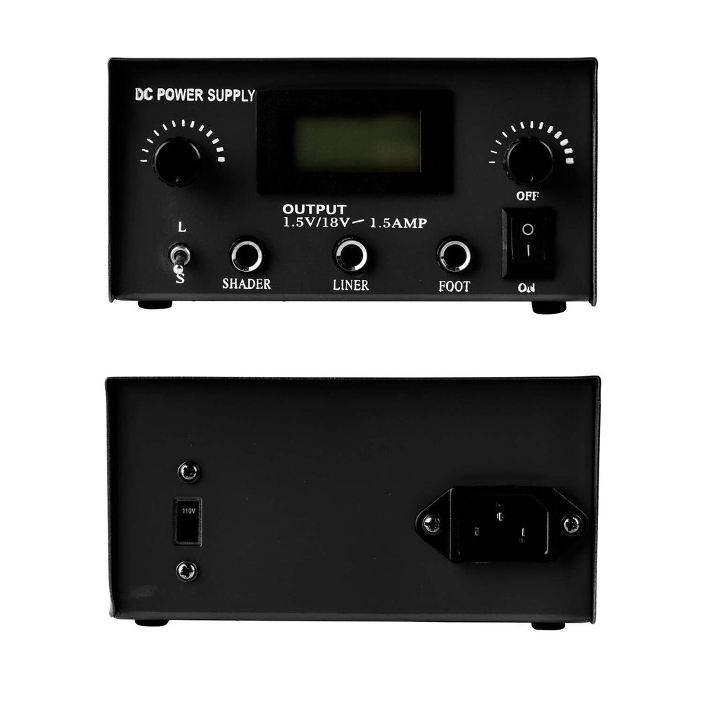 Dual Digital Tattoo Power Supply with Foot Pedal and 2 Clip Cords, Black Color