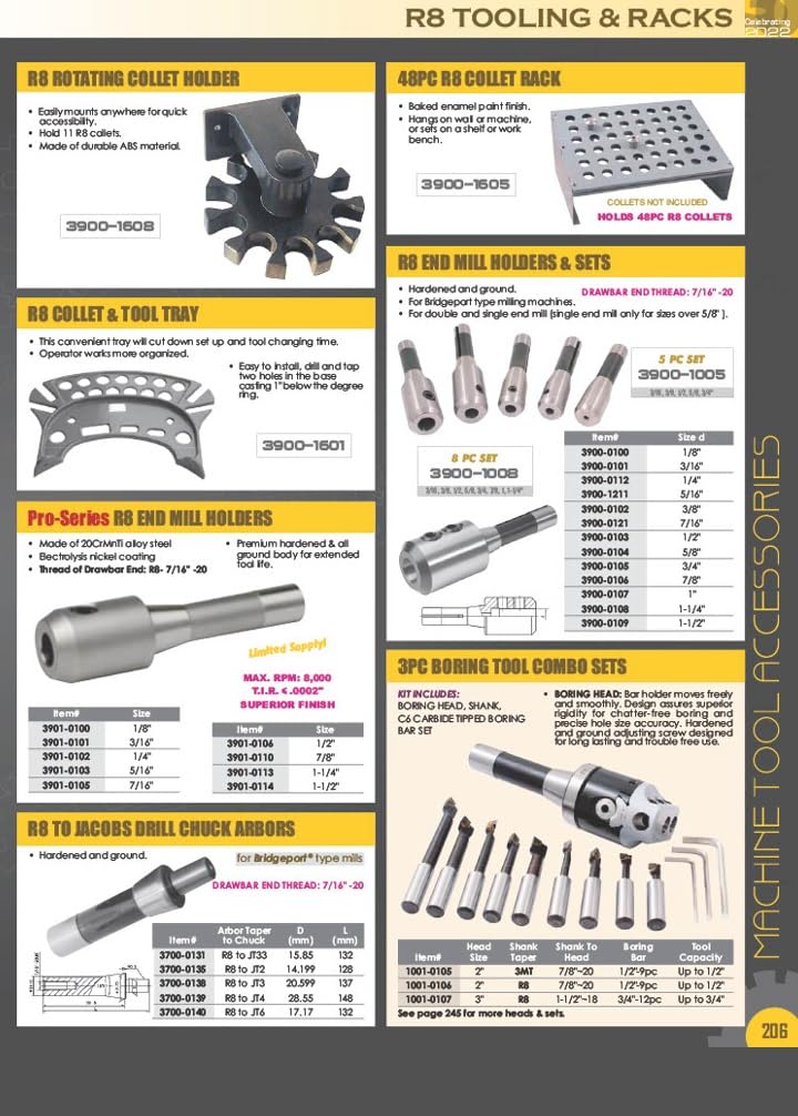 HHIP 3903-0006 10 Pieces R8 Round Collet Set, 3-20mm